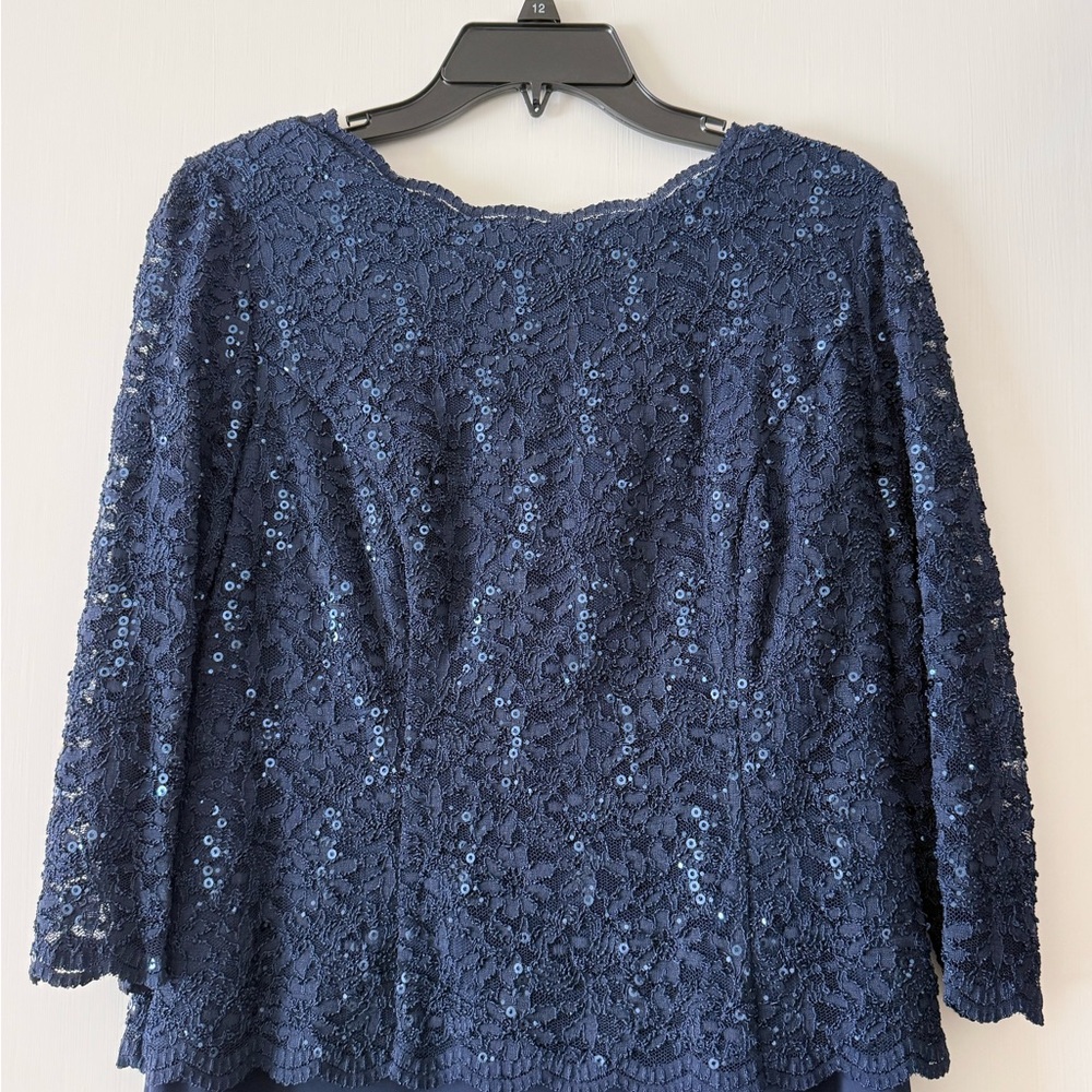 Alex Evenings Navy Sequin Lace Formal Dress